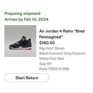 Air Jordan 4 Retro "Bred Reimagined" GS Boys Size 6Y